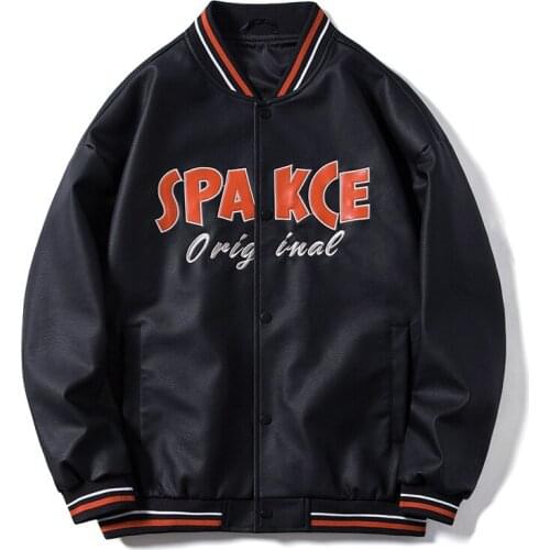 2021 New Autumn PU Leather Patchwork Embroid Mens Baseball Jacket Unisex Womens Bomber Varisty Jacket Couple Street Motorcycle