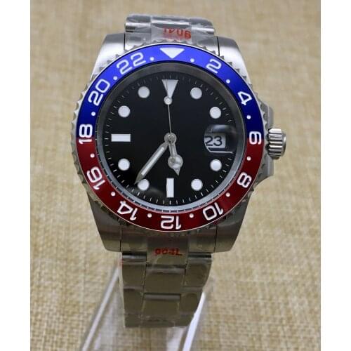 Men Watch 40mm Black Dial Luminous Cola Bezel Automatic Mechanical Watch Stainless Steel Bracelet