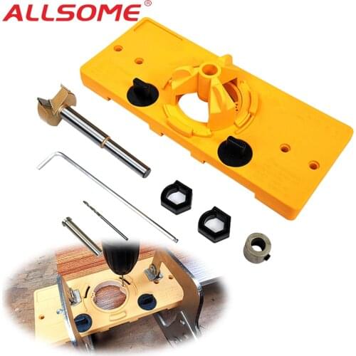 ALLSOME 35mm Cup Style Hinge Jig Boring Hole Drill Guide Forstner Door Hole Template Wood Cutter Carpenter Woodworking Tools