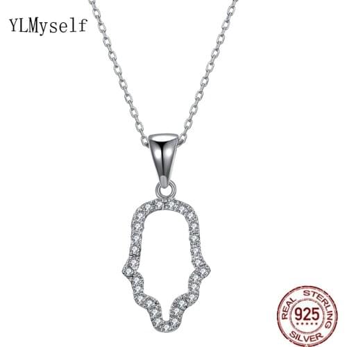Real Sterling Silver Small Pendant Necklace High Quality Jewelry White shiny crystal Women 925 silver Charming Suspension