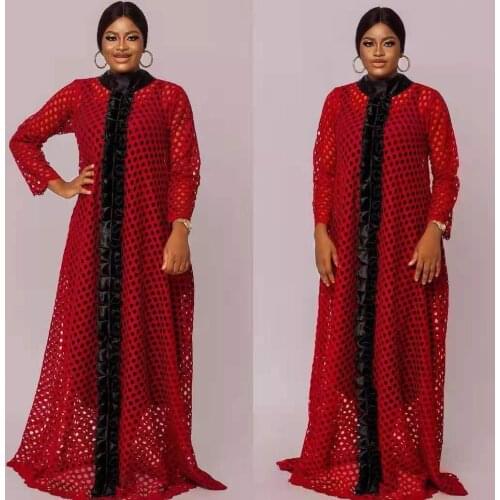 2021 New Arrival African Women Long Sleeve Red White Long Dress African Clothing African Dresses for Women
