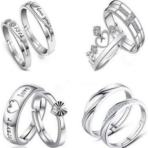 S925 silver couple ring new authentic Korean Korean couple ring diamond crown wedding diamond ring zircon ring ring jewelry