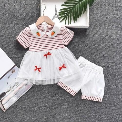 Dresses Girls 2021 Summer Baby Girls Clothes 2pc/Sets Striped Mesh Princess Dress+Shorts Kids Party Birthday Clothing Outfits