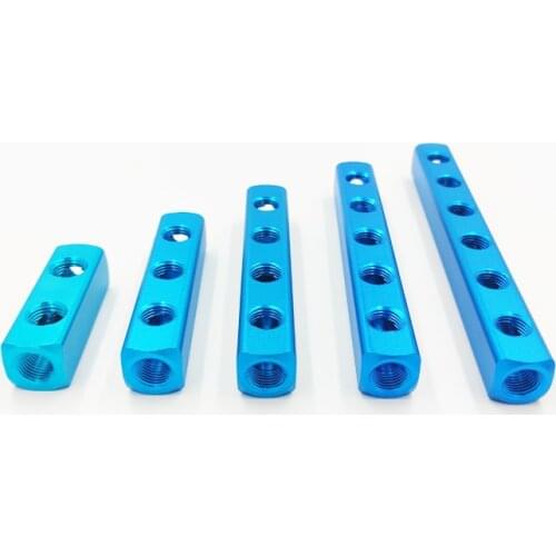 Pneumatic Quick Plug In Connector Hose Aluminum Block Splitter 2 3 4 5 6 7 8 9 Way Air Manifold Distributor 1/4" PT Thread