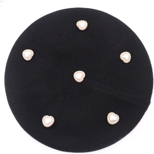 Casual Pearls Wool Knitted Berets caps for Women Ladies Winter bonnets hats Solid Color skullies beanies Hair Accessories Design