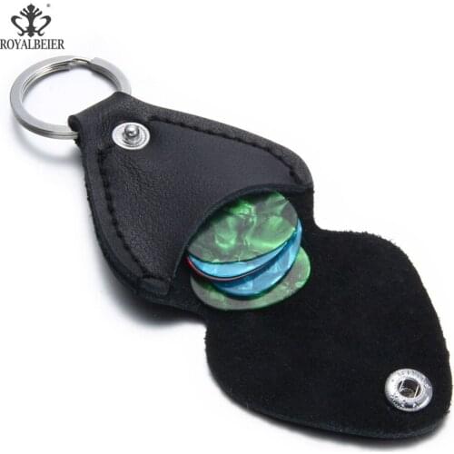 RoyalBeier Superior Real Leather Guitar Pick Paddle Bag For 18mm Buttons Clip With 5pcs Free Guitar Paddles Guitar Accessories