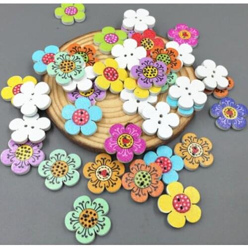 Buttons for Clothing Designers Mixed Color Wooden Flowers Sewing Buttons Scrapbooking Decorations 2-Holes 20mm