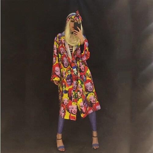 Sexy Stage Monroe Beautiful Smile Face Women Coat Fit For Jumpsuit And Bodysuit Outfit Party Nightclub Stage Wear Costume Women