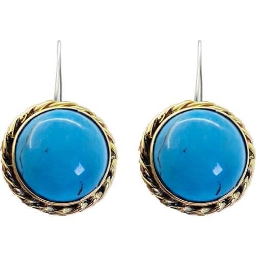 Midyat Silve Round Firüze Stone Wrap Silver Women Earrings