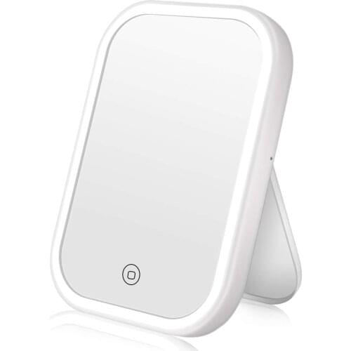 AMSIC Makeup Mirror with 4 LED Tape-Lights Women Cosmetic Travel Mirror with Touch Screen Switch, Batteries or USB Operated