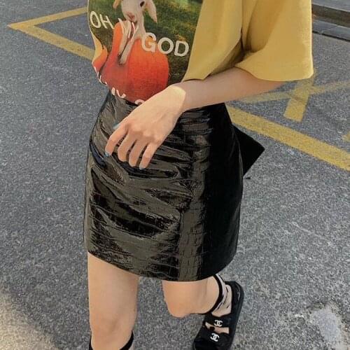 2020 spring autumn women real leather skirts girls sweet candy color Crocodile pattern genuine sheepskin leather mini skirt A335