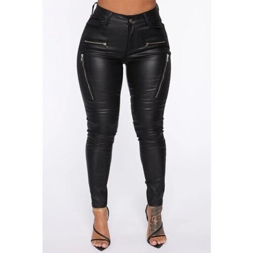 2021 Spring Autumn Faux Pu Leather Women High Waist Bodycon Skinny Tight Pencil Pant Sexy Streetwear Club Trousers Solid