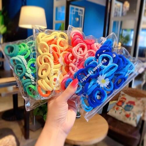 1000/50Pcs Pack Girls Colorful Scrunchie Elastic Hair Band Children Hair Gum Ponytail Holder Bands Hair Accessories Headwear