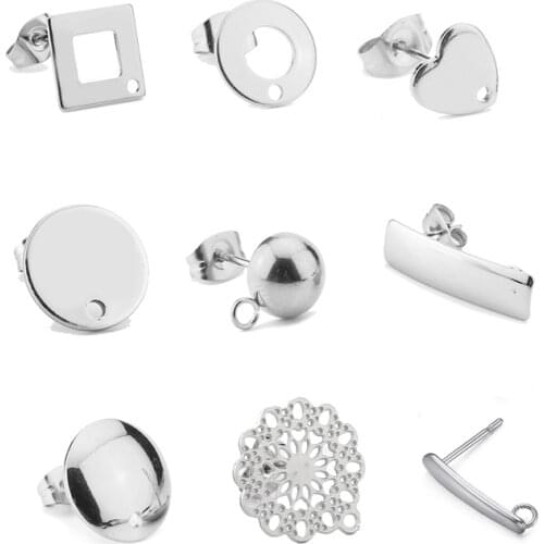 120pcs/lot Wholesale Dull Silver Color Bar Shape Stainless Steel Stud Earring For DIY Jewelry Making Korea Findings