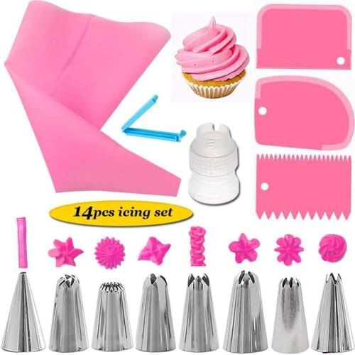 14Pcs/Set Piping-Nozzles Silicone Pastry Bag Kit Cake Decorating Tools DIY Icing Piping Cream Reusable Kitchen Accessories