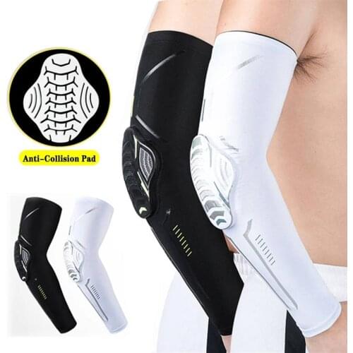 2Pcs Sports Stretch Honeycomb Arm Guard Anti-Collision Elbow Sleeve Basketball Football Riding Elbow Pad Protector Black/White