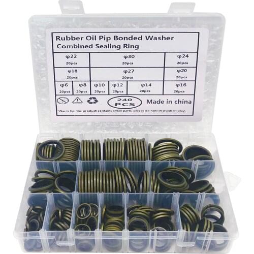 240pcs/Box High Press Hydralic Rubber Oil Pip Bonded Washer Metal Drain Plug Gasket Fit Combined Sealing Ring