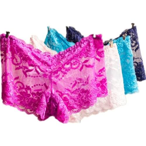 4PCS Underwear Women Lace Sexy Panties Transparent Plus Size Briefs Hollow out Lingerie Hipster Boyshort Intimates