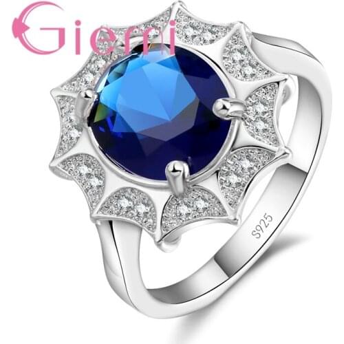 5 Color Choose Exaggerate Shiny Sun Flower Crystal Rings for Women Female 925 Sterling Silver Wedding/Bridal Jewelry Hot