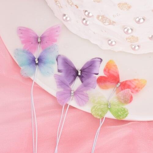 5pcs/set Butterfly Wedding Cake Topper Pink Crystal Yarn Butterfly Baking Cake Topper for Birthday Party Cake Decor Supplies New
