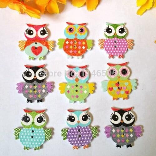 50pcs Owl Pattern Shape Wooden Buttons 2 Holes Sewing Scrapbooking for Craft Clothing Accessories decoration buttons 23mm*25mm