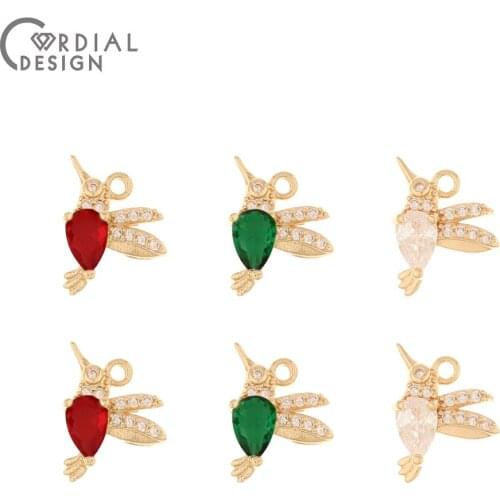 Cordial Design 50Pcs 10*14MM Jewelry Accessories/Hand Made/CZ Pendant/Bird Shape/Earring Findings/DIY Making/Crystal Charms