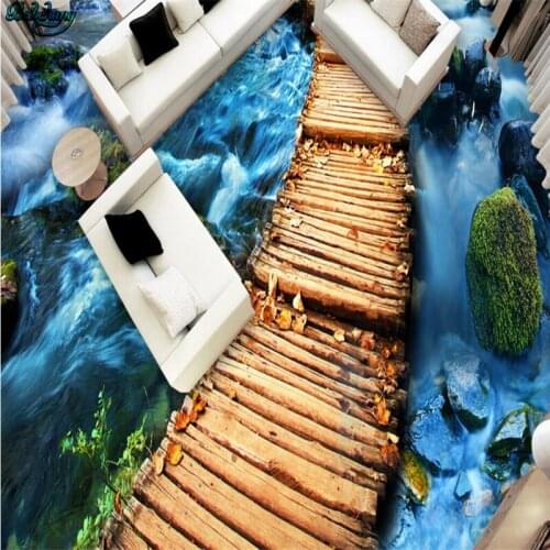 Beibehang Large custom wood board bridge stone river 3D floor living room bedroom kitchen bathroom decoration painting