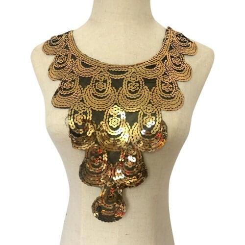 Sequins Lace Fabric Applique Sew On Collar Patches For Wedding Dress Diy Performance Clothing Decoration Garment Accessories