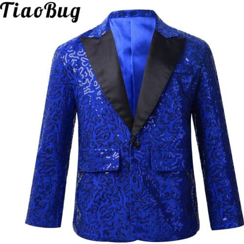 Boys Blazer Stylish Sequins One Button Lapel Suit Coat Kids Jacket Blazer Boy Tuxedo for Wedding Banquet Party Birthday Outwear