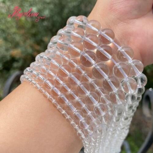 Natural White Crystal Rock Quartz Round Smooth Loose 4/6/8/10/12/14mm Natural Stone Beads For DIY Necklace Jewelry Making 15"