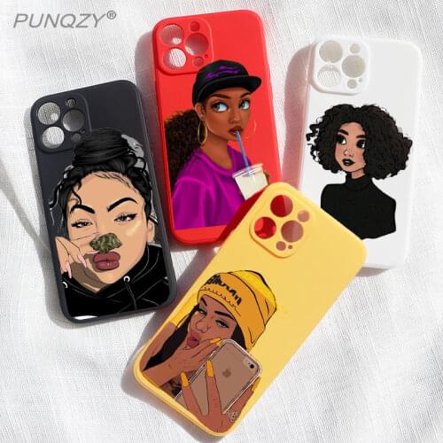 PUNQZY Black Girl Magic Melanin Poppin Queen art Phone Case For iPhone 12 pro 11 PRO MAX 7 6s 8 Plus 5S SE X XR XS MAX TPU Cover