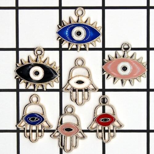 10pcs Alloy Hollow Hand Evil Eye Enamel Charms Pendant for Necklace Earring DIY Jewelry Making Crafts Supplies XL904
