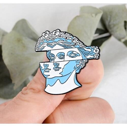 Blue Women Sculpture Enamel Pins Dislocation Two-face Statue Brooches Female Figure Badge Lapel Pin Jewelry Gift for Friend Girl