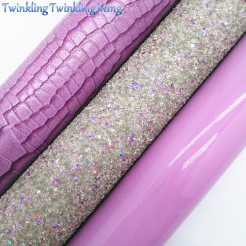 Purple Glitter Fabric, Patent Faux Leather Fabric, Crocodile Synthetic Leather For Bows A4 8"x11" Twinkling Ming XM152