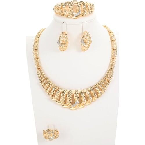 Hot Nigeria Jewelry Sets for Women Africa Beads Jewelry Set Dubai Gold Wedding Bridal Fashion Jewelry Sets Womens Accessories