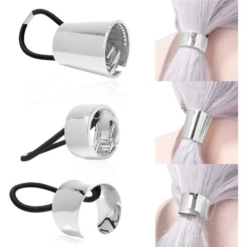 Imixlot Fashion Punk 3pcs/set Metal Elastic Ponytail Holder Hair Cuff Wrap Women Girls Circle Buckle Hair Ring Headwear