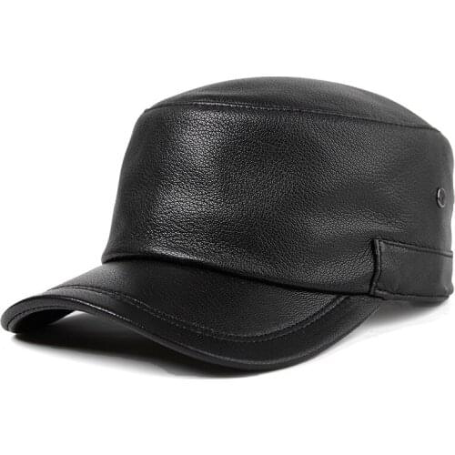 H7625 Autumn Winter Genuine Leather Military Cap Men Father Middle-aged Elderly Outdoor Warm Earmuffs High Quality Casual Hat