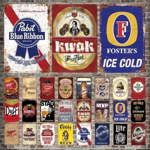 Ice Golden Beer Metal Tin Sign Bar Classic Kwak Stag Pub Home Decor Blue Ribbon Picture Beer Wine Art Painting Plate Plaque