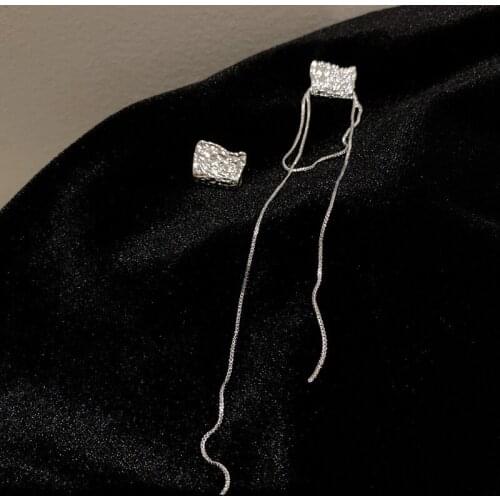 LOVOACC Fairy Tale Shiny Rhinestones Long Tassel Earring for Women Irregular Geometric Asymmetric Drop Dangle Earrings Oorbellen