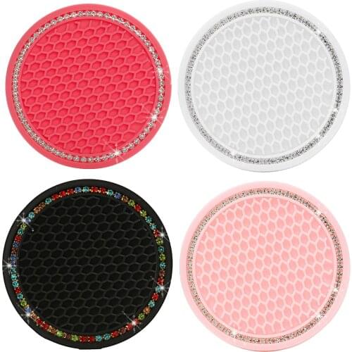 2Pcs Crystal Car Cup Holder Coaster,2.75" Bling Soft Pad Set Round Auto Cup Holder Insert Drink Coaster Car Interior Accessories