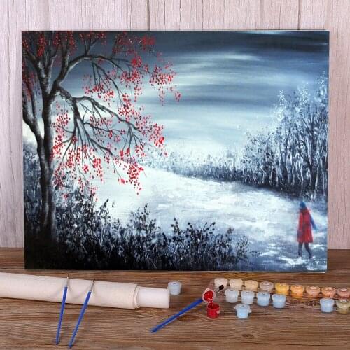 Natural Scenery Winter Walk DIY Paint By Numbers Set Acrylic Paints 40*50 Canvas Painting Handmade Children Wall Art Drawing