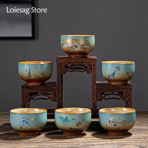 Loiesag Crude Pottery Tasting Cup Master Cup Tea Bowl Traditional Tea Cup Kiln Glazed Wood Fired Creative Kung Fu Tea Set Single