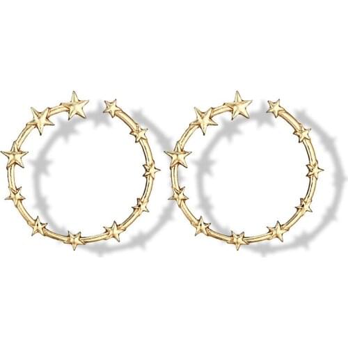 New fashion star five-pointed star metal three-dimensional large circle earrings