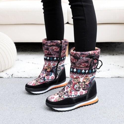 Winter new waterproof and anti-ski boots womens wool warm mid boots flat shoes snow shoes womens tide boots