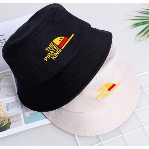 The Pirate King One Piece Anime Bucket Hat Foldable Cotton Fisherman Cap Outdoor Sun Shade Fishing Caps Casual Mens Panama Hats