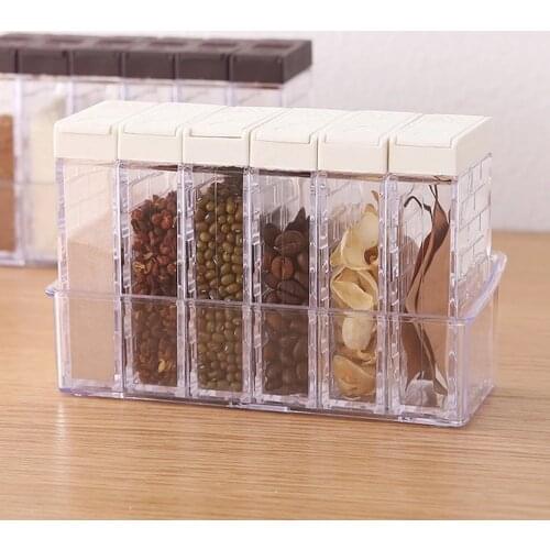 6pcs/Set Spice Storage Spice Jar Rack Seasoning Box Salt and Pepper Sprayer Container Kitchen Spice Storage Bottle Tools