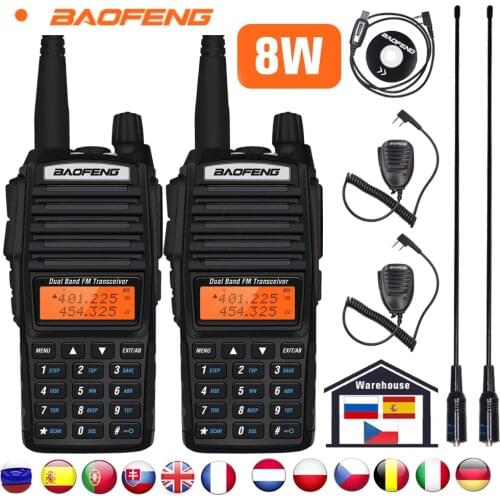 2pcs Baofeng UV-82 Walkie Talkie High Power 8W 136-174MHz & 400-520MHz FM Transceiver VHF UHF Dual Band Two Way Ham CB Radio