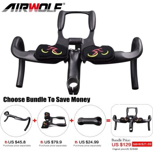 AIRWOLF TT Bar Carbon Tt Handlebar Rest Triathlon Bicycle Handle bar Stem 3K 31.8*400 420 440mm Integrated Handlebar Road Bike