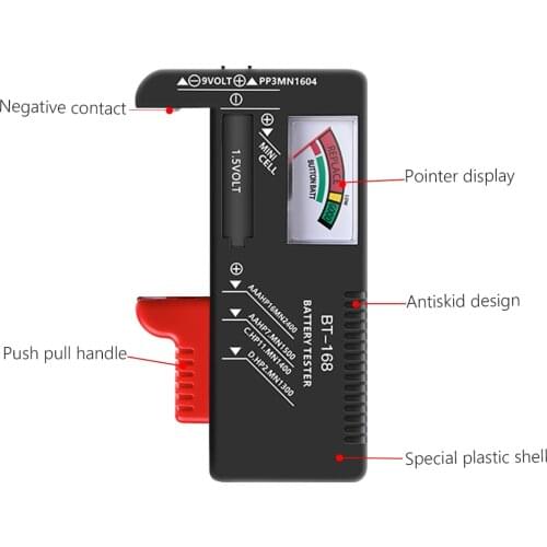 BT-168 Universal Button Multiple Size Battery Tester For AA/AAA/C/D/9V/1.5V LCD Display Digital Battery Tester Volt Checker
