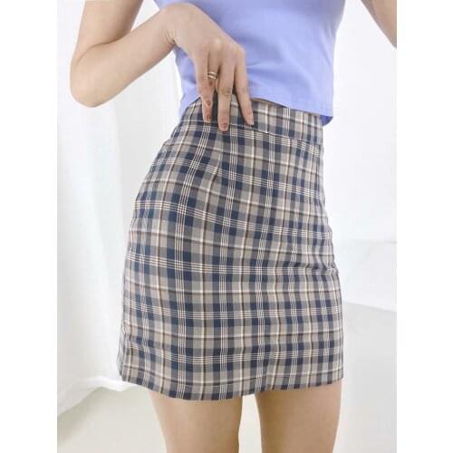 Plaid skirt women 2021 spring/summer new Korean version of high-waisted thin college wind bag hips A-word skirt DLbsq369